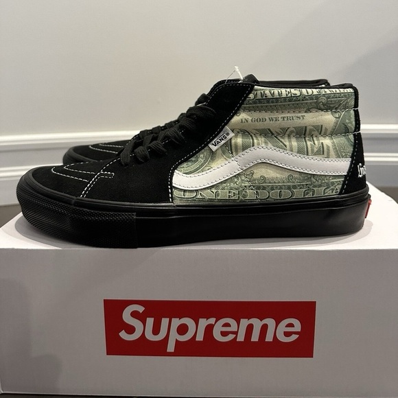 SUPREME Vans Skate Grosso Mid Dollar Bill Black Men’s SIZE 9.5 (Brand New)